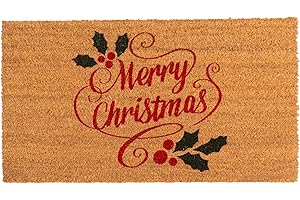 Woiqeuwr Merry Christmas Door Mats Mistletoe Natural Coir Mats Non Slip Front Door Rugs for Entrance Porch Winter Holiday Outdoors Decor 17 x 30 Inch (Merry Christmas)