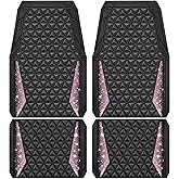 CAR PASS Bling Rubber Car Mats Diamond Floor Mats Full Set Anti-Slip 3D Rhombus Waterproof Universal Trim to Fit Liner Glitter Crystal Sparkly Shining Rhinestone Girl Women SUV Sedan Van, Black Pink
