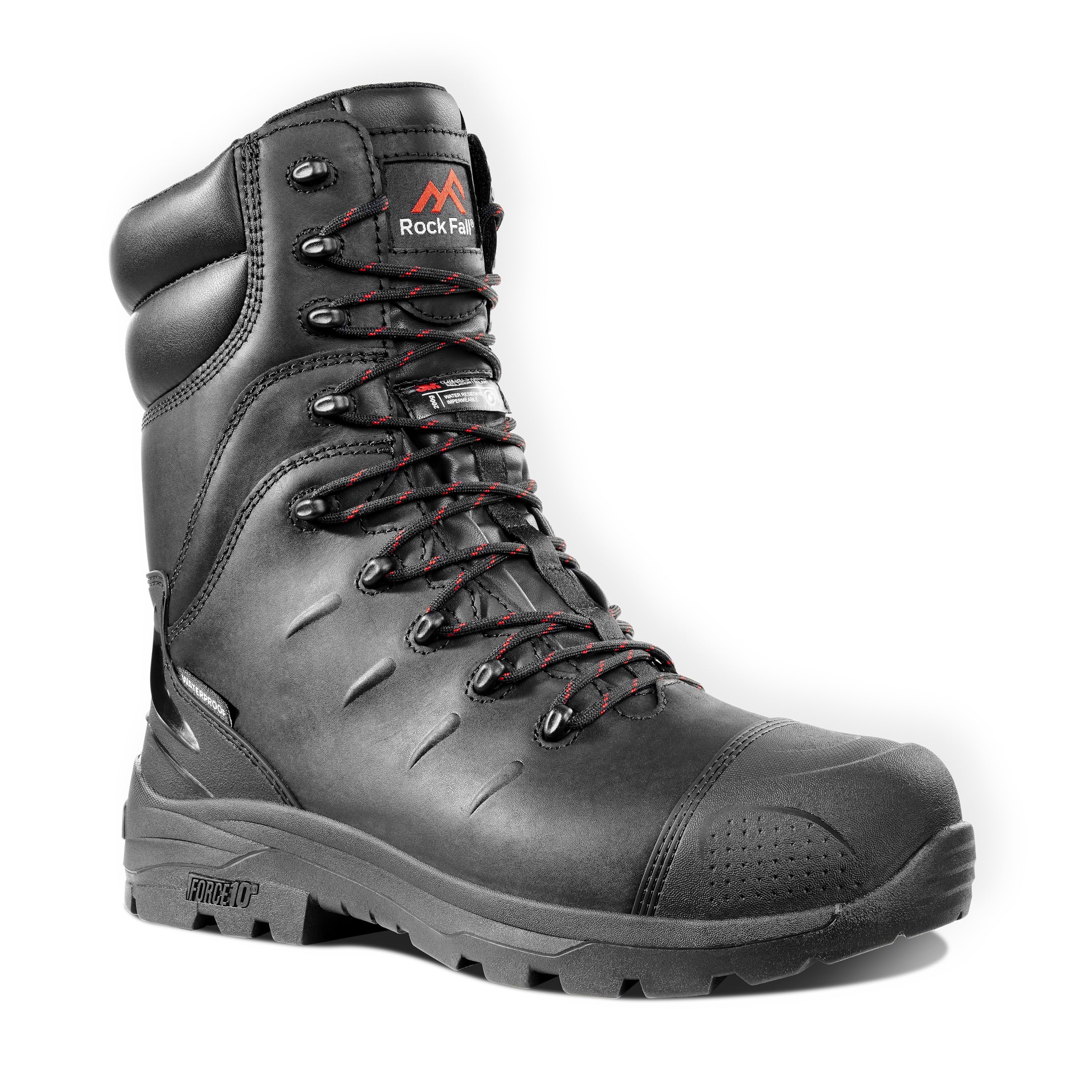Rock Fall Mens Monzonite High Leg Internal Metatarsal Waterproof Safety Boot, Black, Size 8 UK