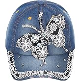 FALETO Bling Baseball Cap for Women Bejeweled Distressed Denim and Diamonds Hat Studded Rhinestone Cap