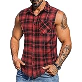 COOFANDY Mens Sleeveless Flannel Shirt Casual Summer Tank Top Button Up Sleeveless Beach Shirts with Chest Pocket