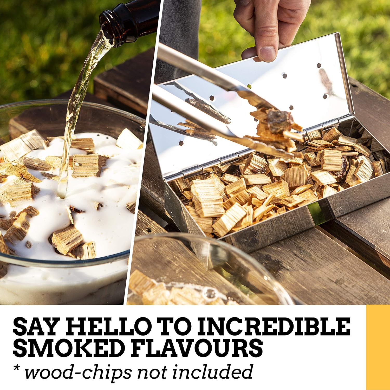 Smoker Box for Wood Chips - Use a Gas or Charcoal BBQ Grill and Still Get That Delicious Smoky Barbecue Flavored Grilled Meat - Hinged Lid for Easy Access (polished finish stainless steel): Kitchen & Dining