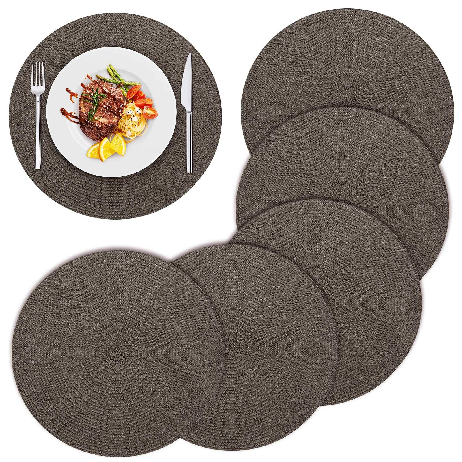 ZWOOS Round Tablemats, 6 Pieces Placemats Table Place Mats, Round Placemat, Reddish Brown Placemats, Heat Resistant Woven Place Mats, Non-slip Washable Place Mats for Kitchen and Dining Room, 38cm