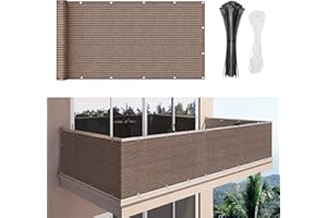 Duerer Balcony Screen Privacy Fence Cover 3' x 10' Brown Fence Netting Mesh Shade Cloth Fabric UV Protection for Apartment Balcony Railing Porch Outdoor, Backyard, Patio, Included Cable Ties & Rope