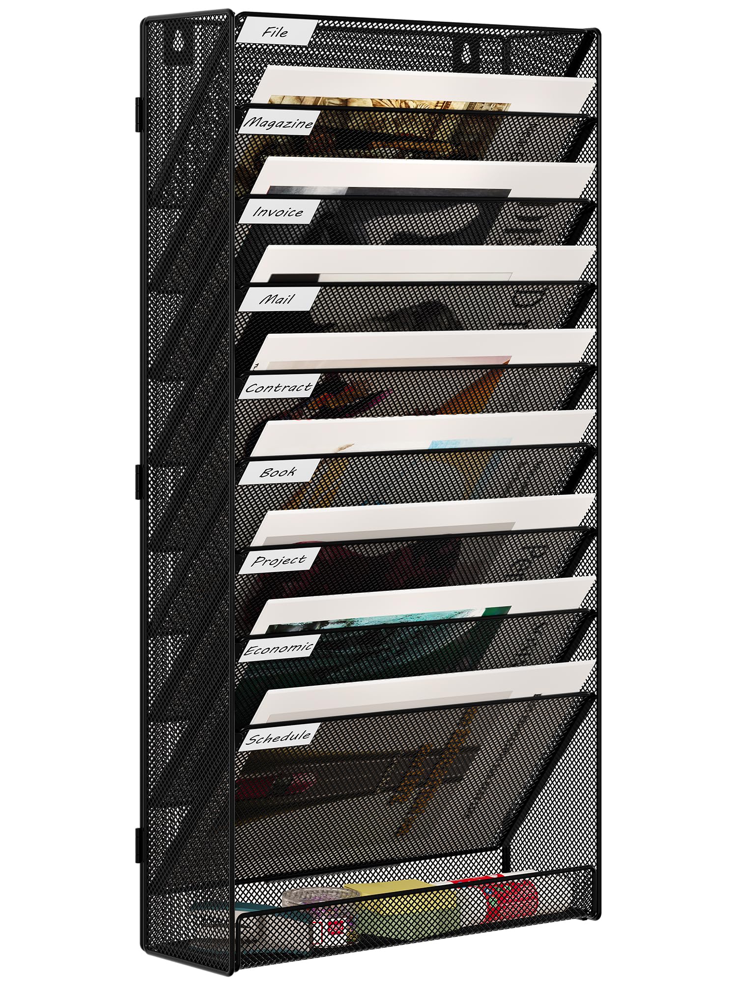 EasyPAG 10 Tier Assemble A4 Mesh in Tray Hanging Wall File Holder Mail Organiser Magazine Storage Rack,Black