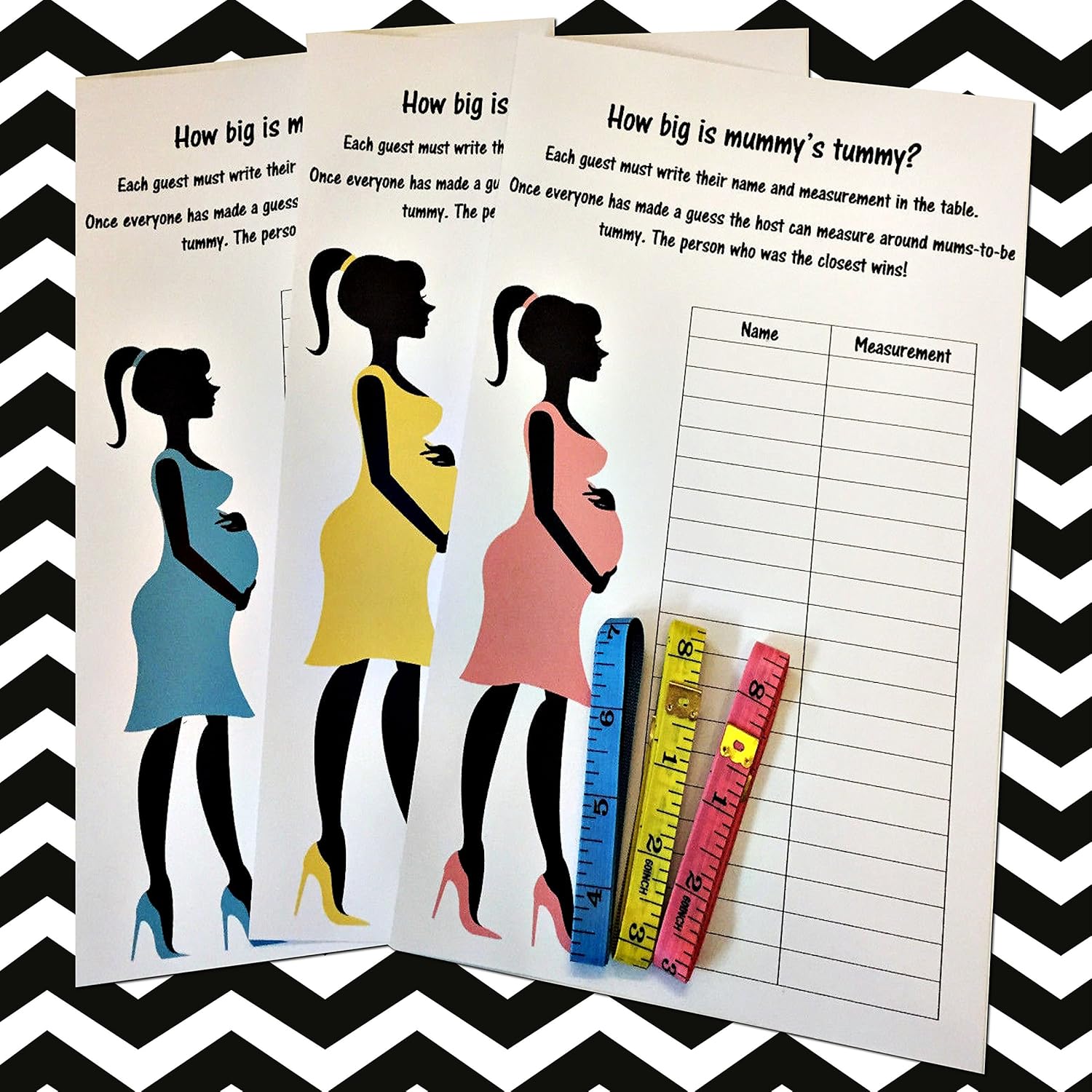 Rainbow Sensation How big is mummy's tummy? Baby Shower 20 Player Game - Tape measure - Girl boy (Blue) - Image 3