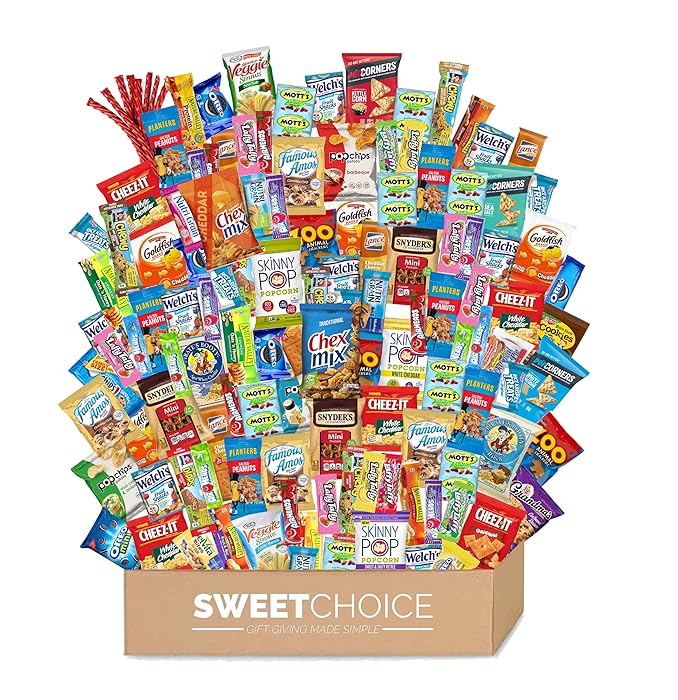 Care Package (120 Count) Variety Snacks Gift Box - College Students, Military, Work or Home - Chips Cookies & Candy! Sweet Choice