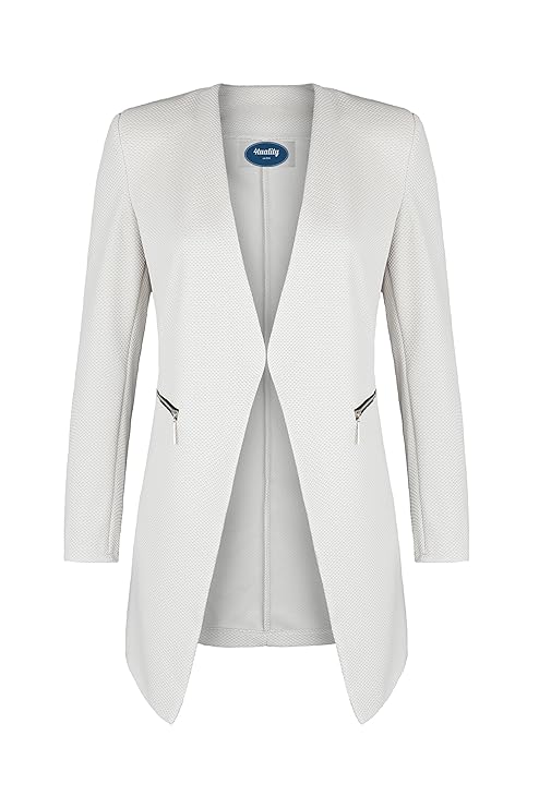 4tuality Damen Blazer lang kragenlos mit Zipper