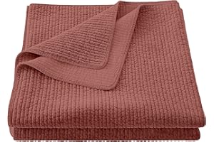H HIEND ACCENTS HiEnd Accents Stonewashed Cotton Velvet Quilt, Super King Size, Salmon Solid Color, Classic Traditional Rustic Style Luxury Bedding, Soft Lightweight Bed Cover