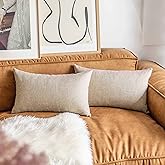 Demetex Lumbar Pillow Covers 12x20 Rectangle Linen Throw Pillows Decorative Burlap Pillow Cases for Couch Bedroom Living Room, 12 x 20 inch, Set of 2, Light Linen
