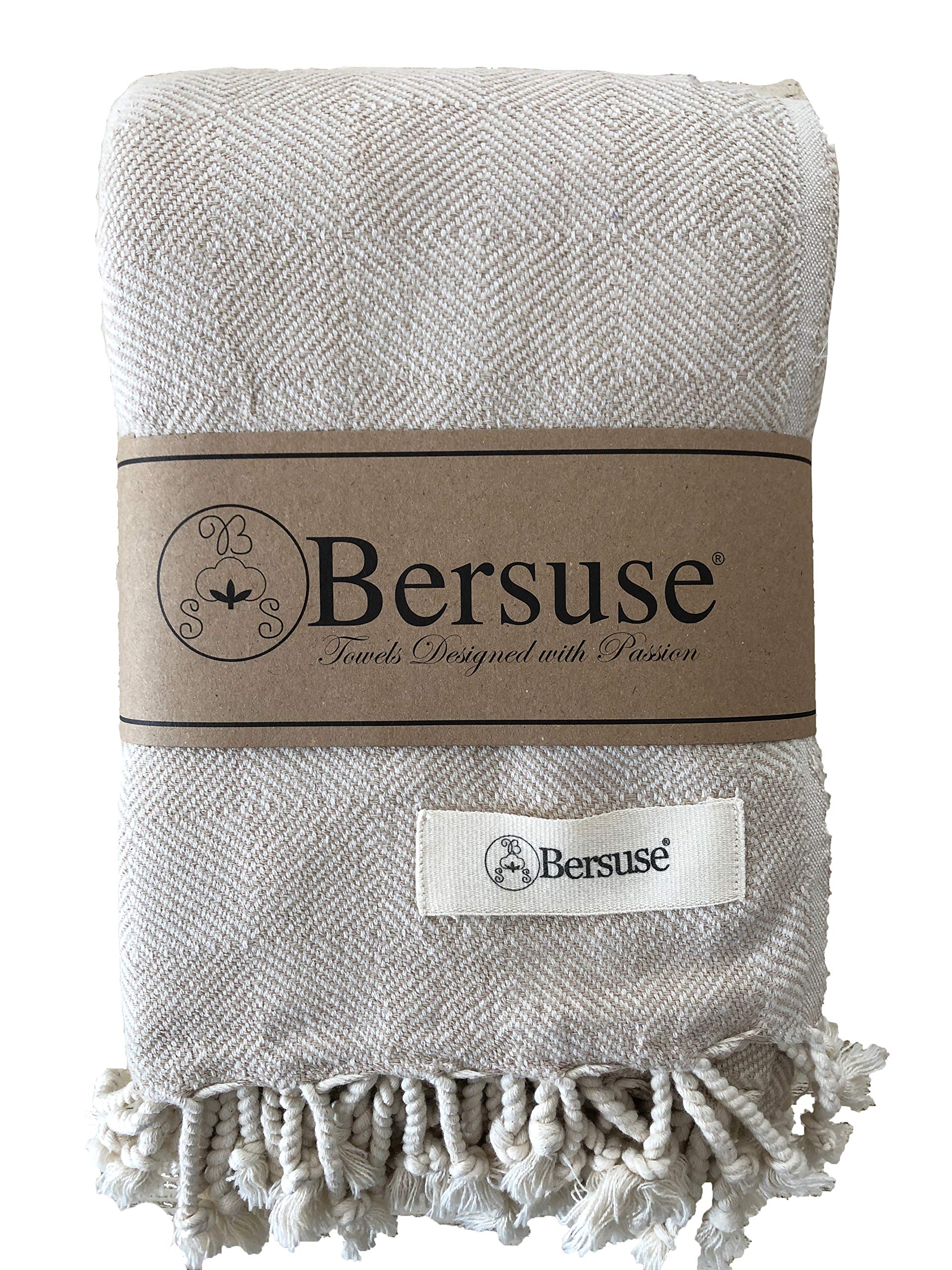 Bersuse 100% Cotton - Milas XXL Throw Blanket Turkish Towel - Beige
