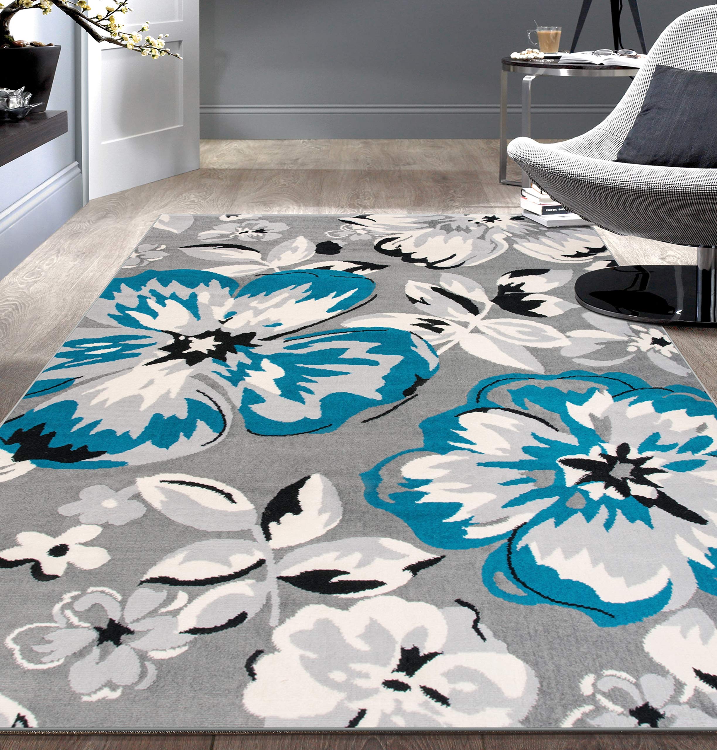 Modern Floral Area Rugs 9' X 12' Blue