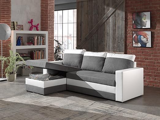 Bestmobilier Portland Canapé Dangle Réversible Convertible 225x145x85cm Couleur Blancgris