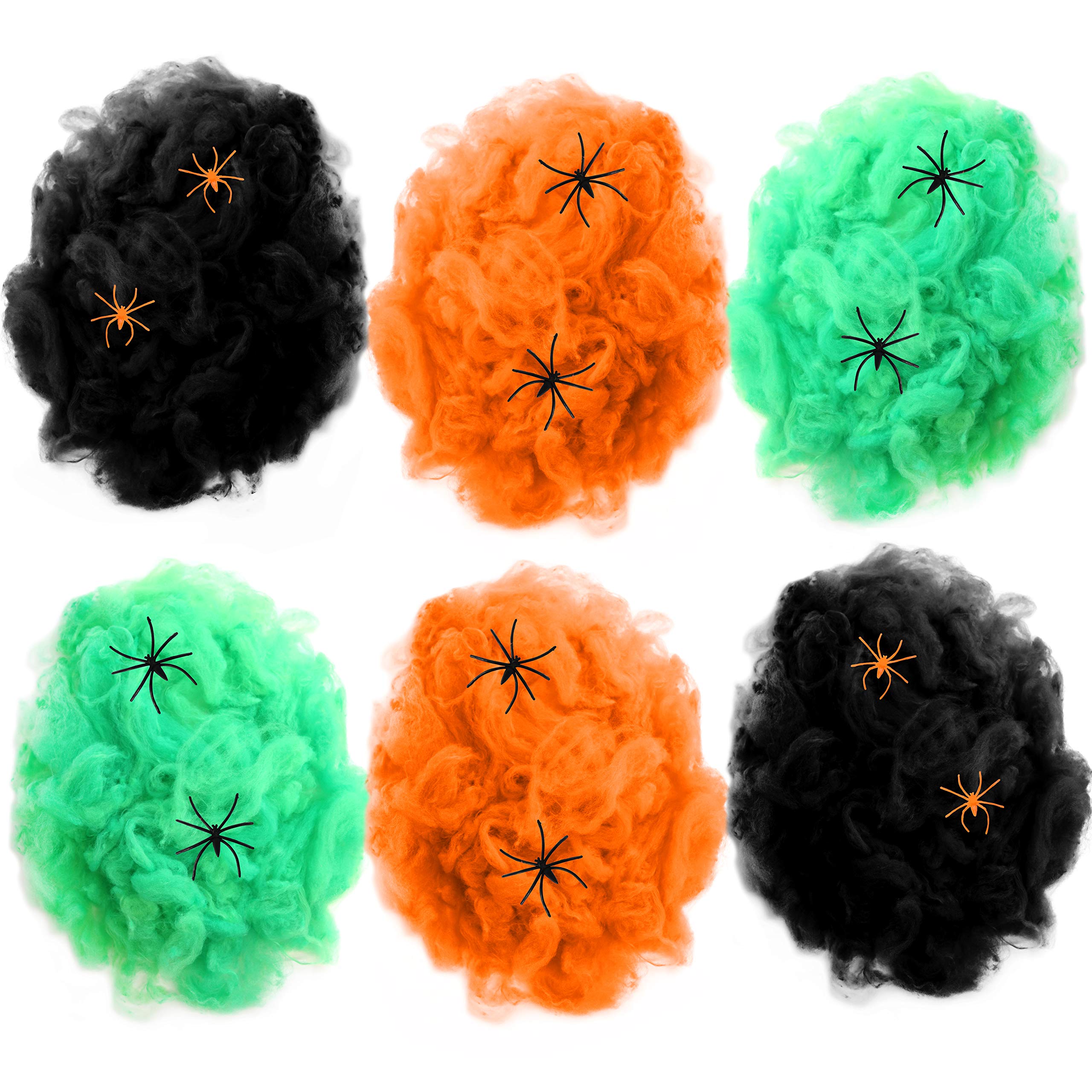 By Robelli Pack of 6 Black, Green And Orange Stretchable Spider Cob Web Halloween Decoration with 12 Spiders