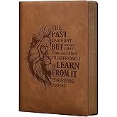 MINICAGIE Leather Journal for Men Soft Cover 256 Pages Lined Bible Journals for Writing A5 Lion Journaling Notebooks Vintage Travel Inspirational Diary, 5.7" x 8.3", Brown