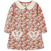 Hongshilian Girls Cotton Long Sleeve Dress Casual Cartoon Appliques Party Dresses