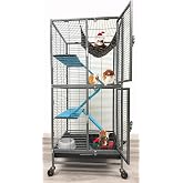 Deluxe Double Unit Two Full Story Small Animal Critter Home Rolling Cage | Habitat for Rats Chinchillas Ferrets Sugar Gliders, Sturdy Wrought Iron, Durable Full-Width Doors, Hammock Food Bowl Bottle