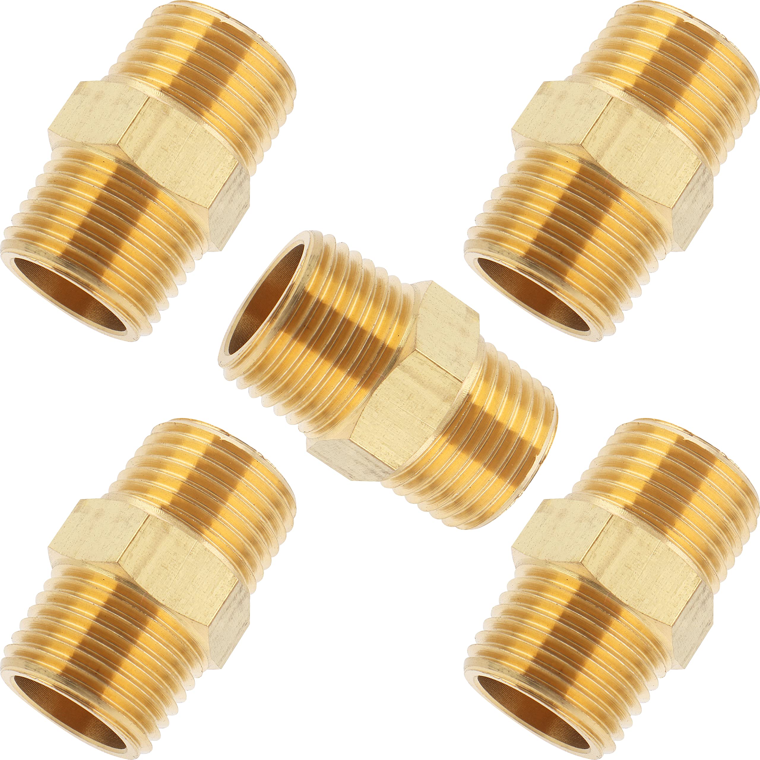 LTWFITTING Brass Pipe Hex Nipple Fitting 1/2-Inch Male BSPT Air Fuel Water (Pack of 5)