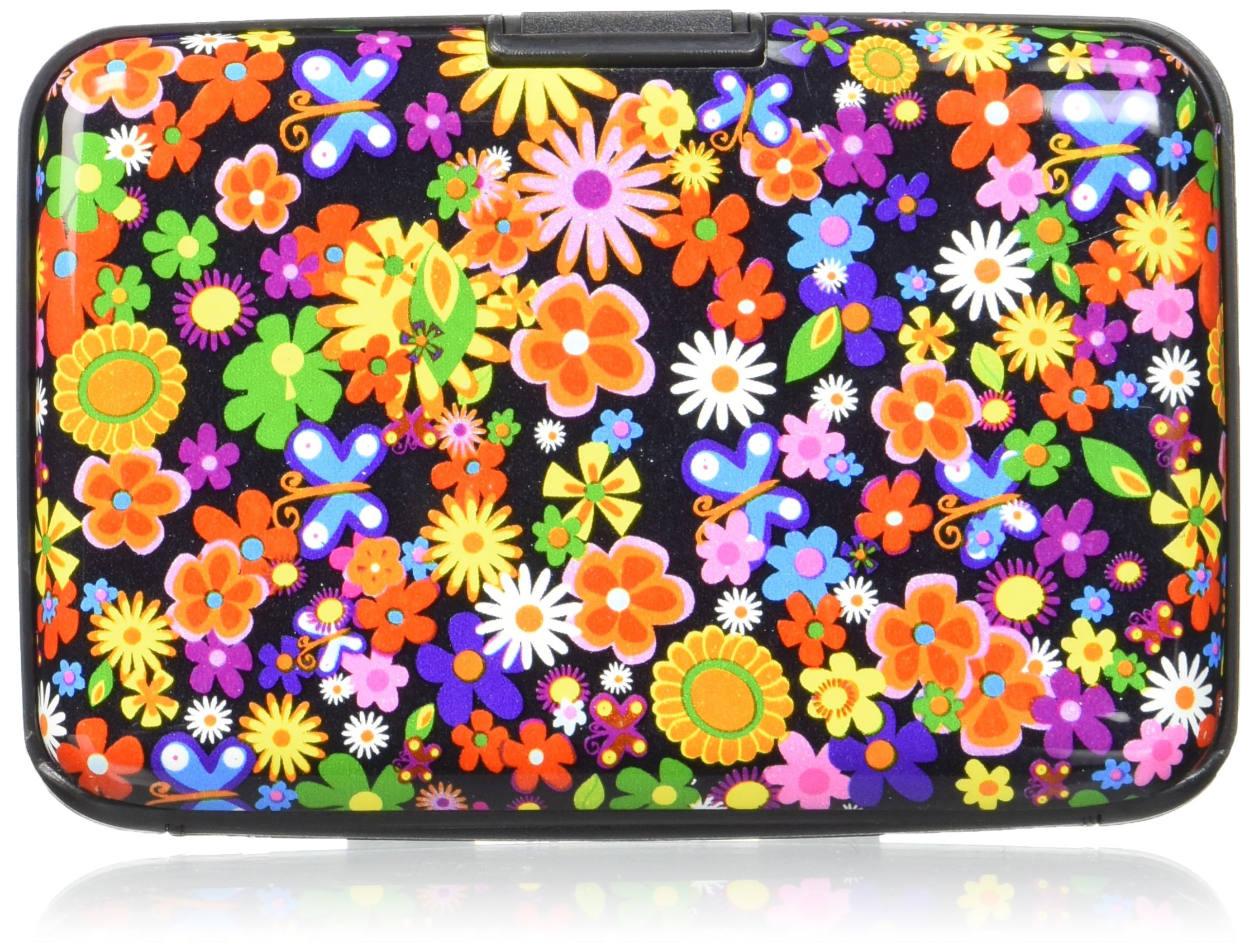 AKORD Aluminium Credit Card Holder Wallet – RFID Blocking Case with 7 Pockets – Multicolour Flower Design, 11cm