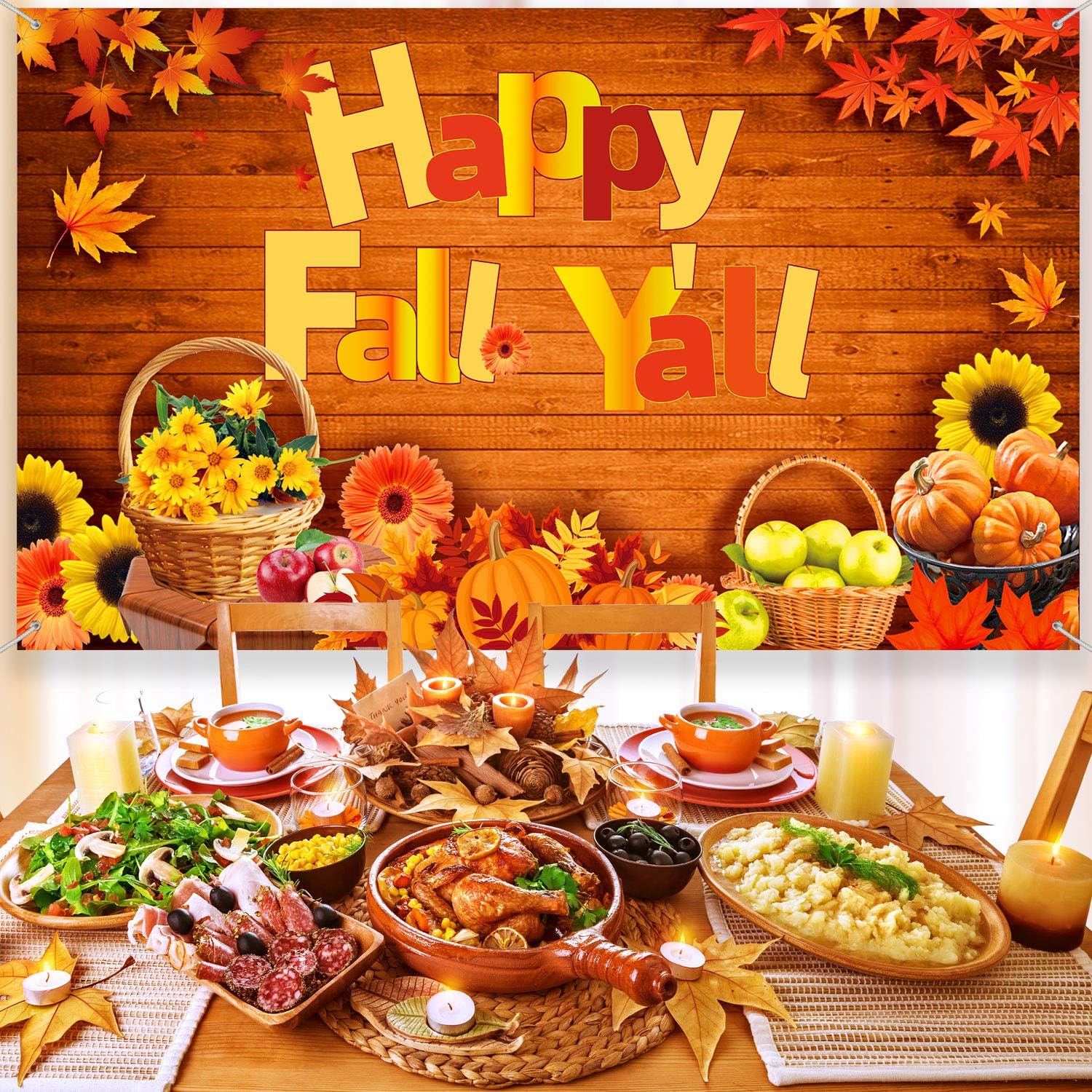 Blulu Happy Fall Y'all Backdrop Banner Fall Party Decorations Extra Large Fabric Autumn Harvest Background Banner Thanksgiving Party Supplies - Image 5