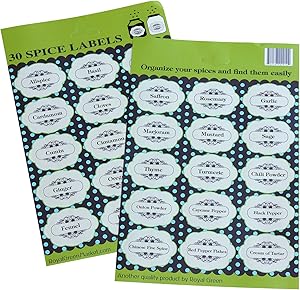 Royal Green Decorative Spice Labels for Spices Jars. Black Letters. Great for Kitchen or Home Organization - 30 Printed Spice Stickers + 30 Blank Labels - 60 Pack