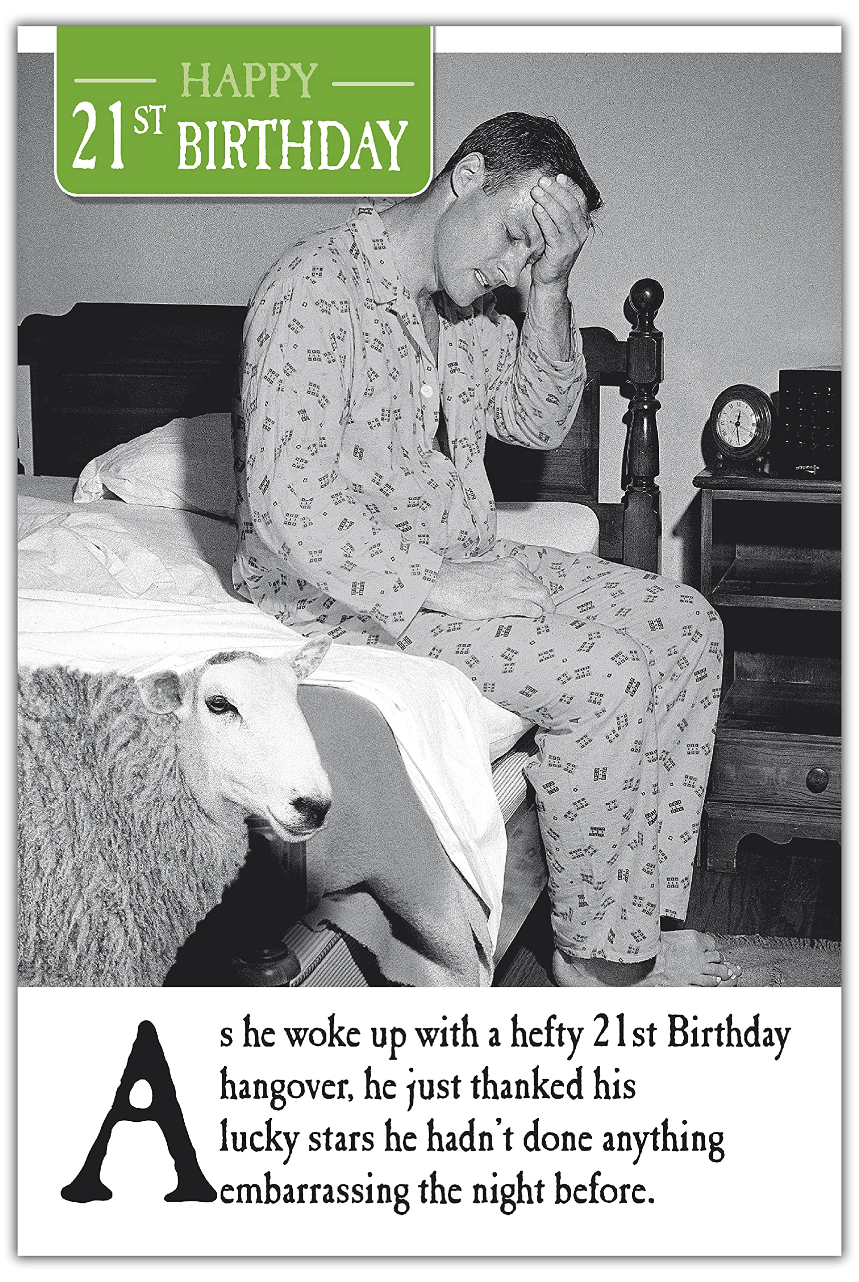 On The Ceiling Funny 21st Birthday Card For Him, Male Age 21 Birthday Card, As he Woke with a Hefty 21st Birthday Hangover…. Black & white