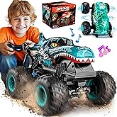 BEZGAR Monster Truck Toys - Remote Control Monster Truck with Light & Music, Dinosaur Toys for Kids, 1:20 Scale RC Truck with 360° Spins and Drifting, Remote Control Car for Boys 4-7 Blue