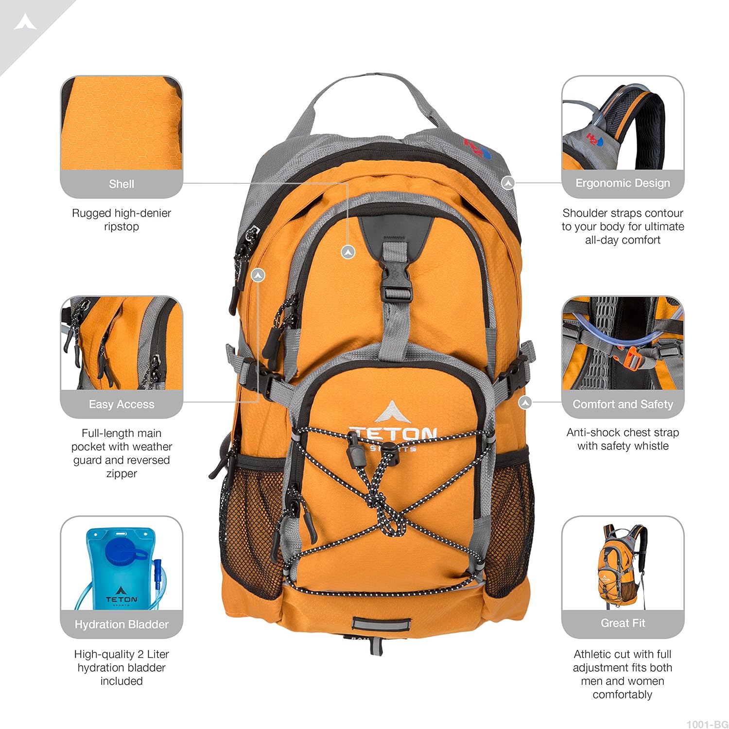 TETON Sports Oasis 1100 Hydration Pack; Free 2-Liter Hydration Bladder; For Backpacking, Hiking, Running, Cycling, and Climbing; Orange : Sports & Outdoors