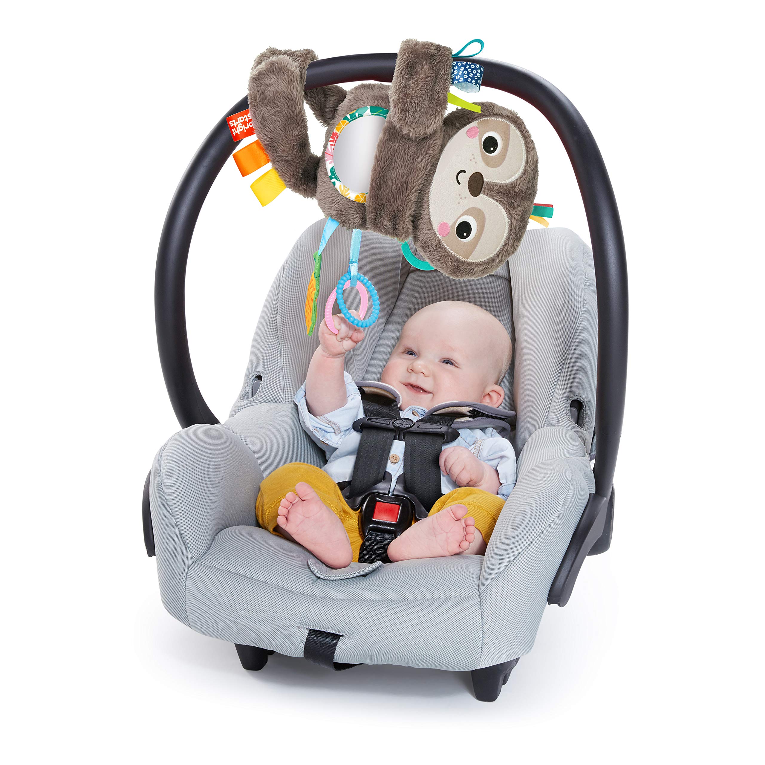 Bright Starts Slingin’ Sloth Travel Buddy Plush Stuffed Animal Take-Along Stroller or Carrier Toy, Ages 0 Month+