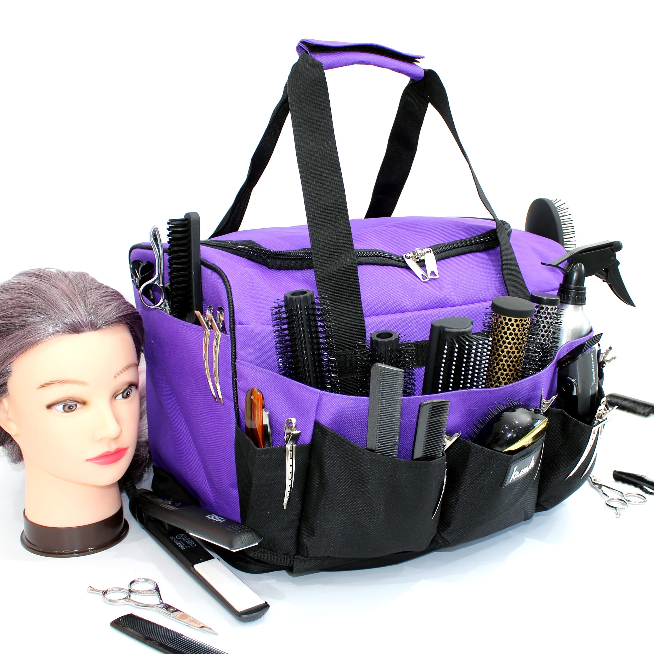 Hairdressing Designer Session Bag Purple – Large Mobile Hairdresser & Barber Kit Holder with Multiple Compartments, Loops & Pockets for Professional Salon Equipment