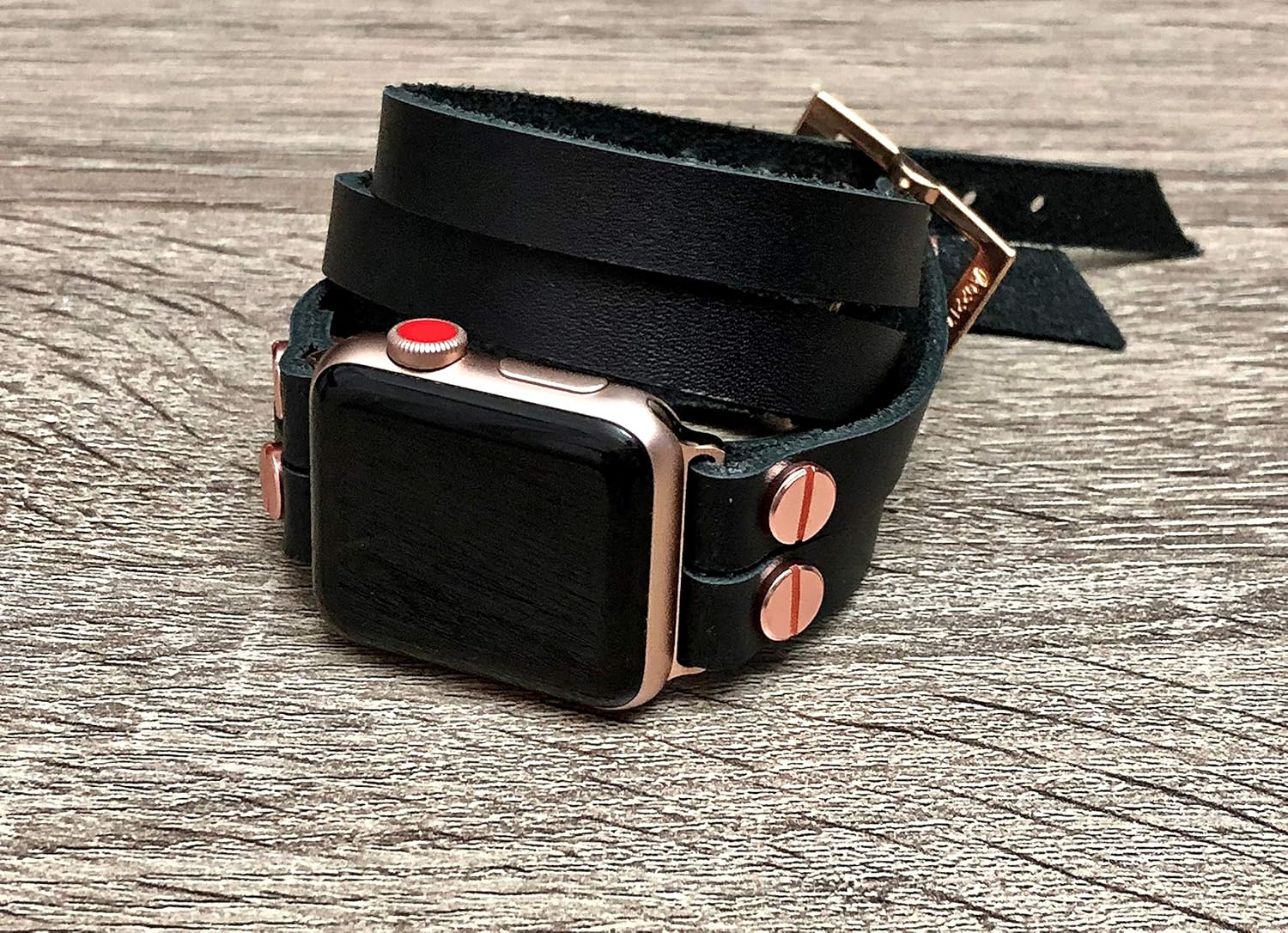 Black Genuine Leather Apple Watch Band All Series 38mm 40mm 42mm 44mm
