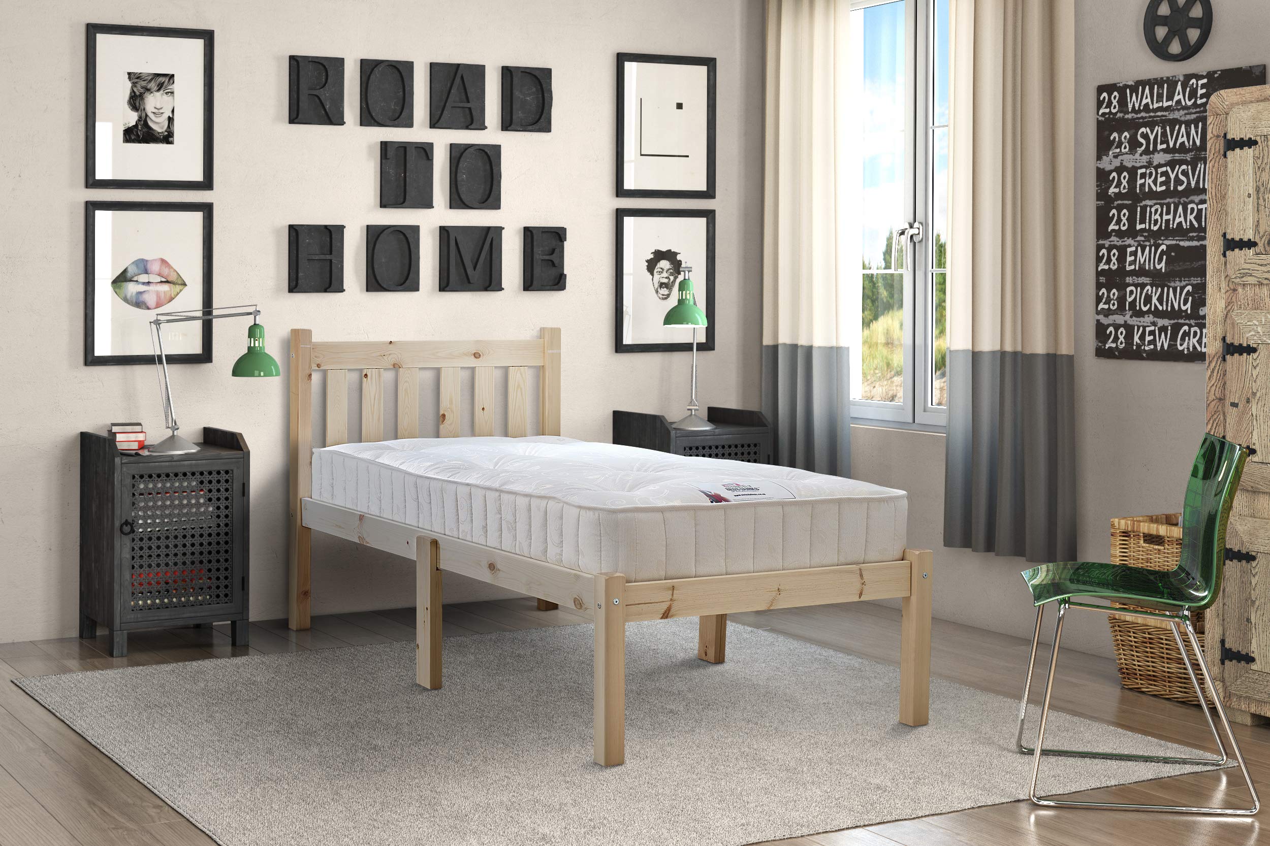 STRICTLY BEDS&BUNKS Amelia Short Pine Bed Frame and Mattress (15 cm), 2ft 6 Single (5ft 9 Length)