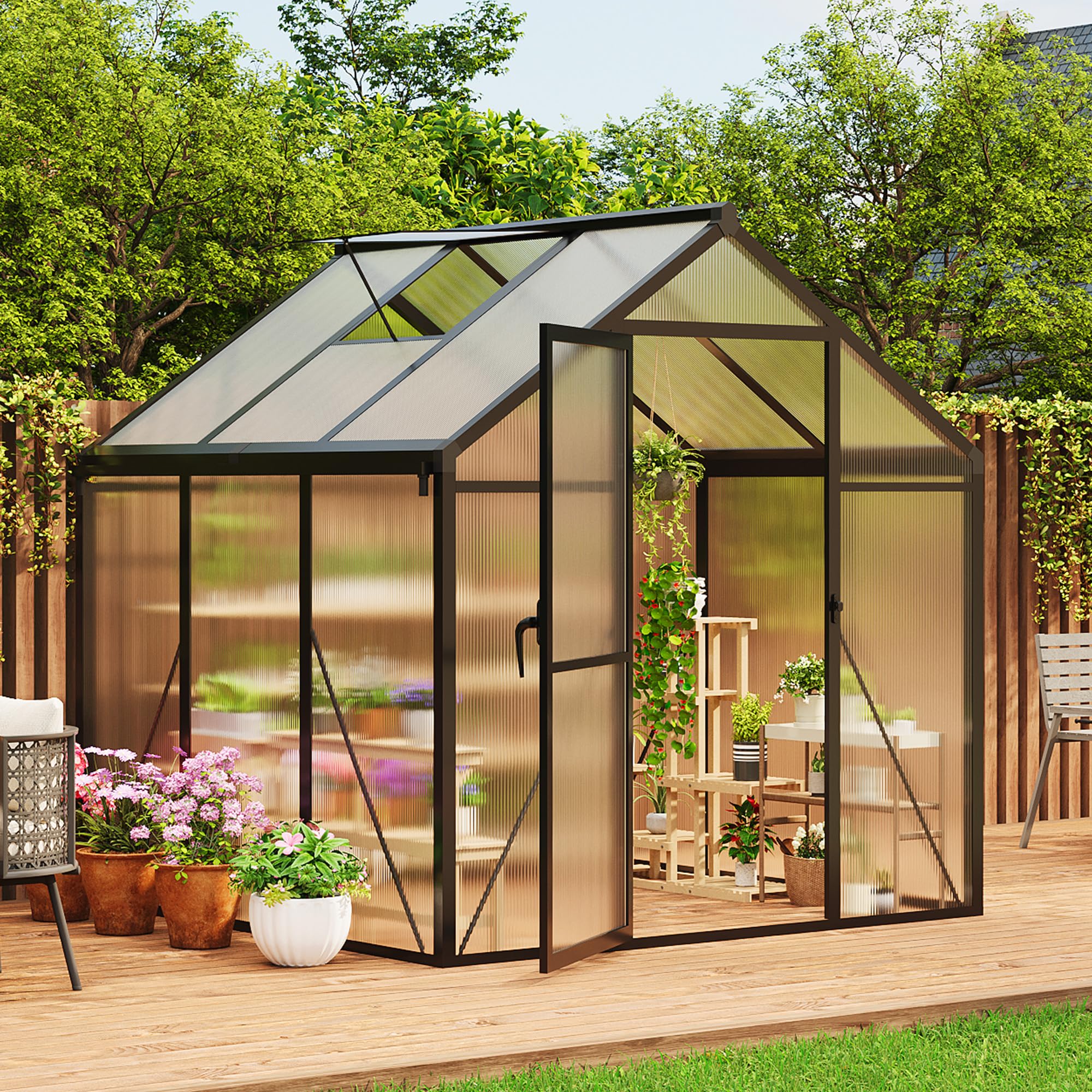 Photo 1 of ***(PARTS ONLY -MISSING PIECES -SELLING AS PARTS ONLY)*** 
6 x 6 FT Greenhouse, Greenhouses for Outside, Polycarbonate Greenhouse with Aluminum Frame, Lockable Door and Ajustable Roof Vent for Backyard, Green Houses for Outside Garden Backyard, Patio