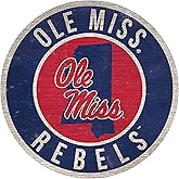 Ole Miss 12" Circle with State and Team Logo Wood Sign