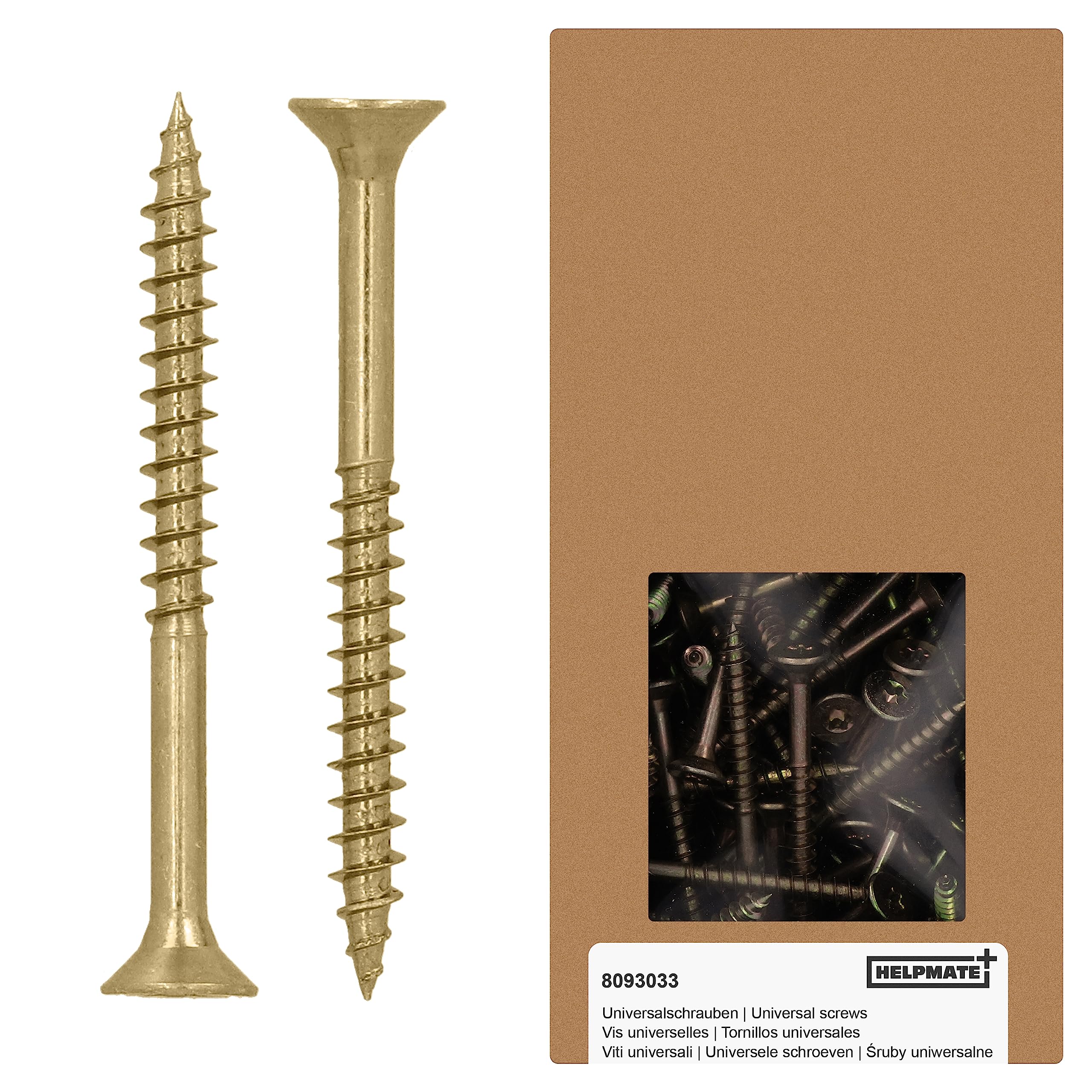 HELPMATE - Universal screws, countersunk head, 4.5x50, yellow passivated - 300 pieces Wood screws with T-drive and partial thread - Chipboard screws for indoor use and protected outdoor areas