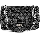 M-ioi-M Quilted Denim Purse, Shoulder Bag for Women, Crossbody Flap Tote Bag,Silver Chain Hobo Bag, Vintage Washed Jean Purse