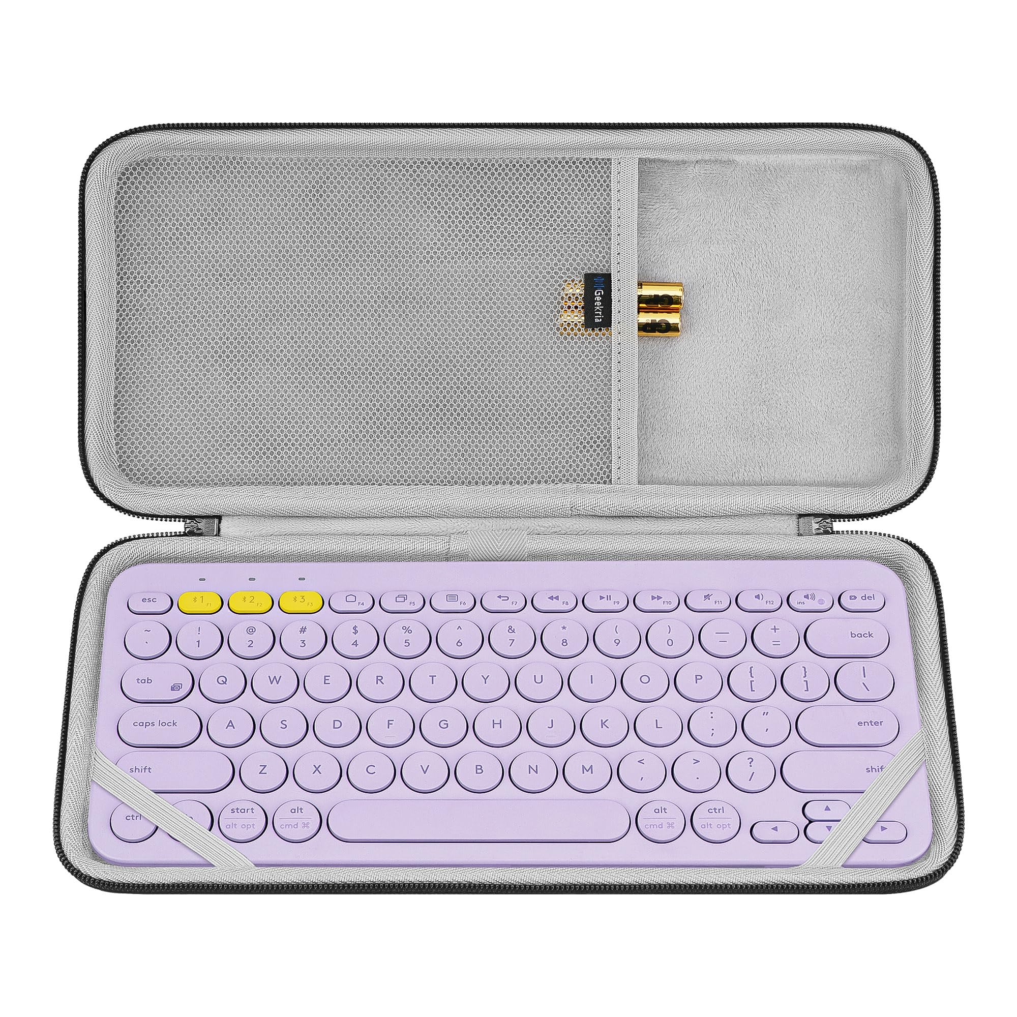 Geekria Keyboard Carrying Case, Hard Shell Protective Travel Bag for Small Compact Keyboard, Compatible with Logitech Pebble Keys 2 K380s / K380 (Lavender)