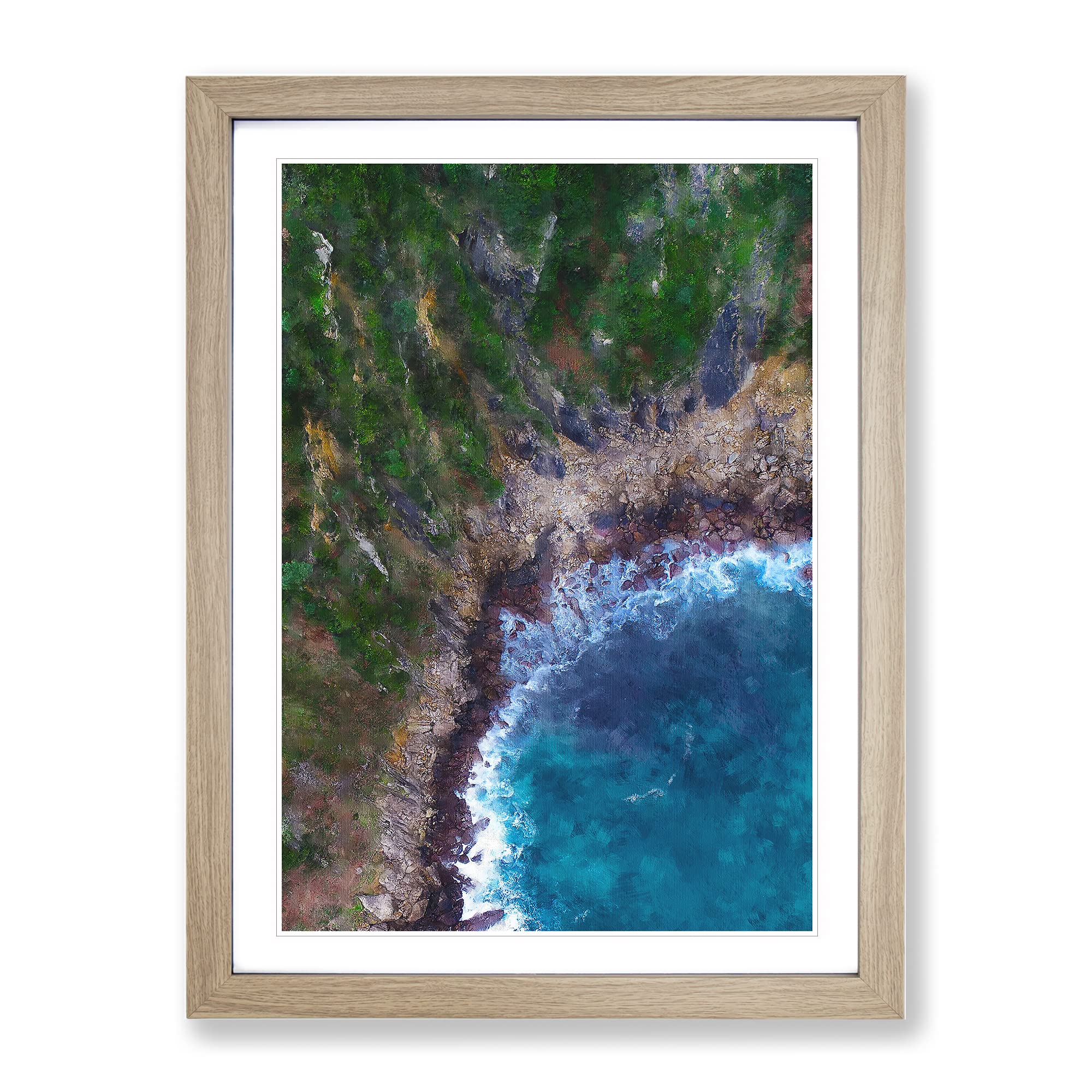 San Sebastian In Spain Painting Modern Framed Wall Art Print, Ready to Hang Picture for Living Room Bedroom Home Office Décor, Oak A4 (34 x 25 cm)