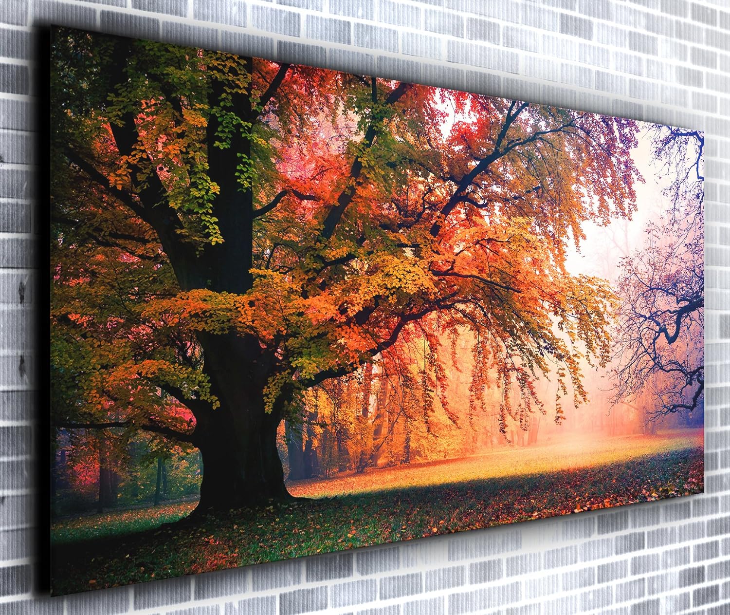 Falling Leaves of Autumn Panoramic Canvas Wall Art Print Framed XXL 55