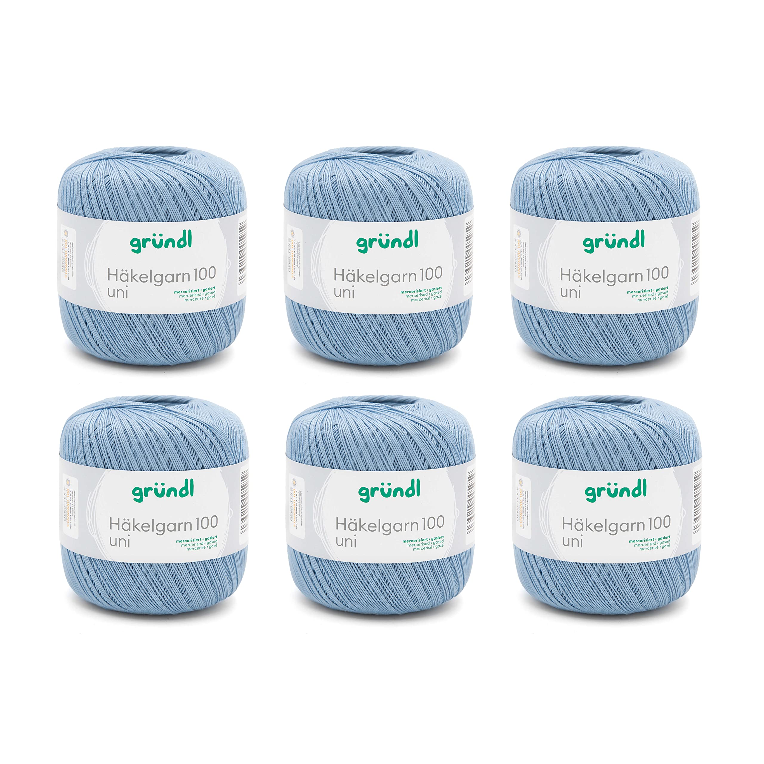 Gründl Wool Crochet Yarn 100 100% Cotton 6 x 100g Balls Needle Size 1.5-2 6 100g / 566m Thin Yarn for Crochet, Denim Blue