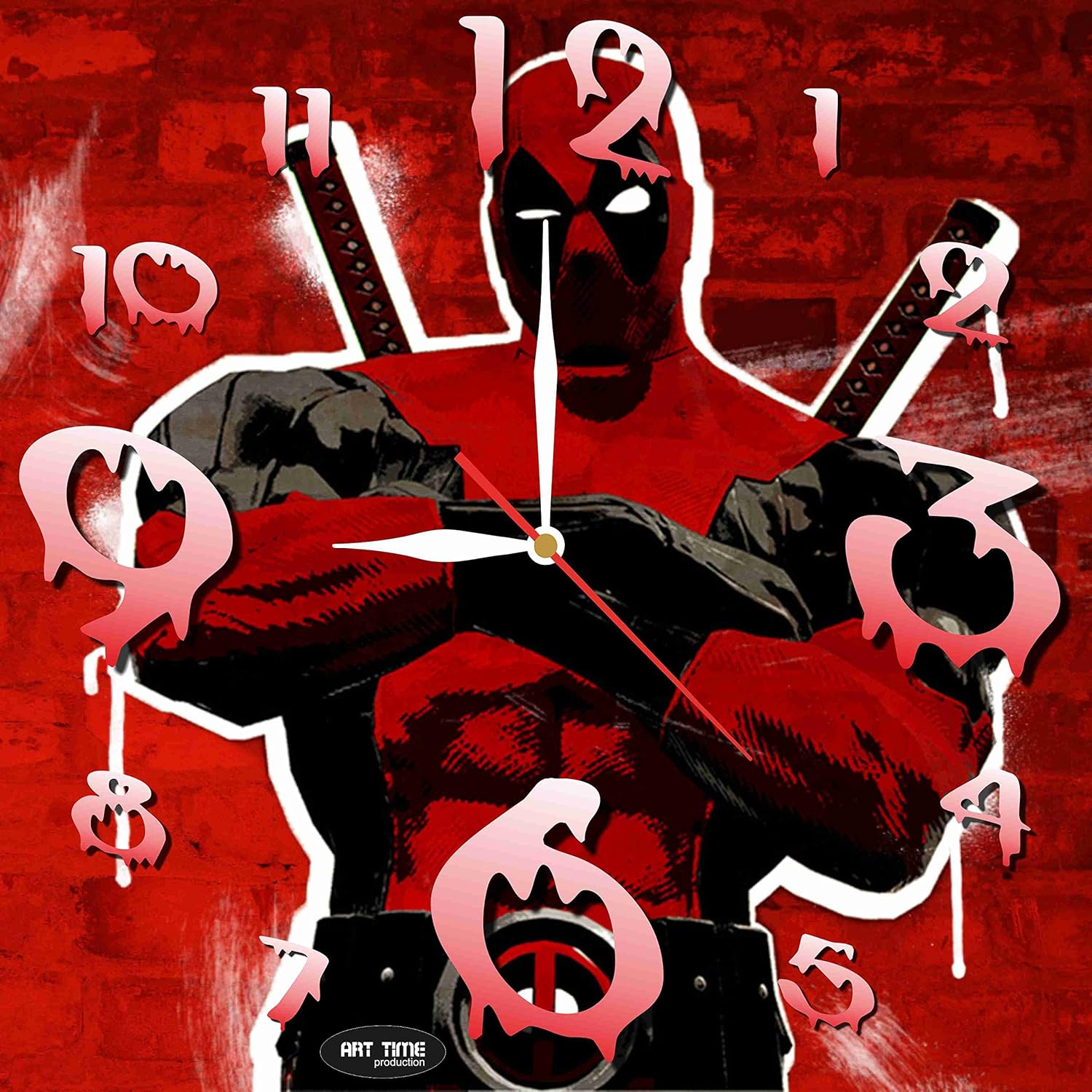 Amazon Com Art Time Production Deadpool 11 8 Handmade Unique Wall Clock Get Unique Decor For Home Or Office Best Gift Ideas For Kids Friends Parents Home Kitchen