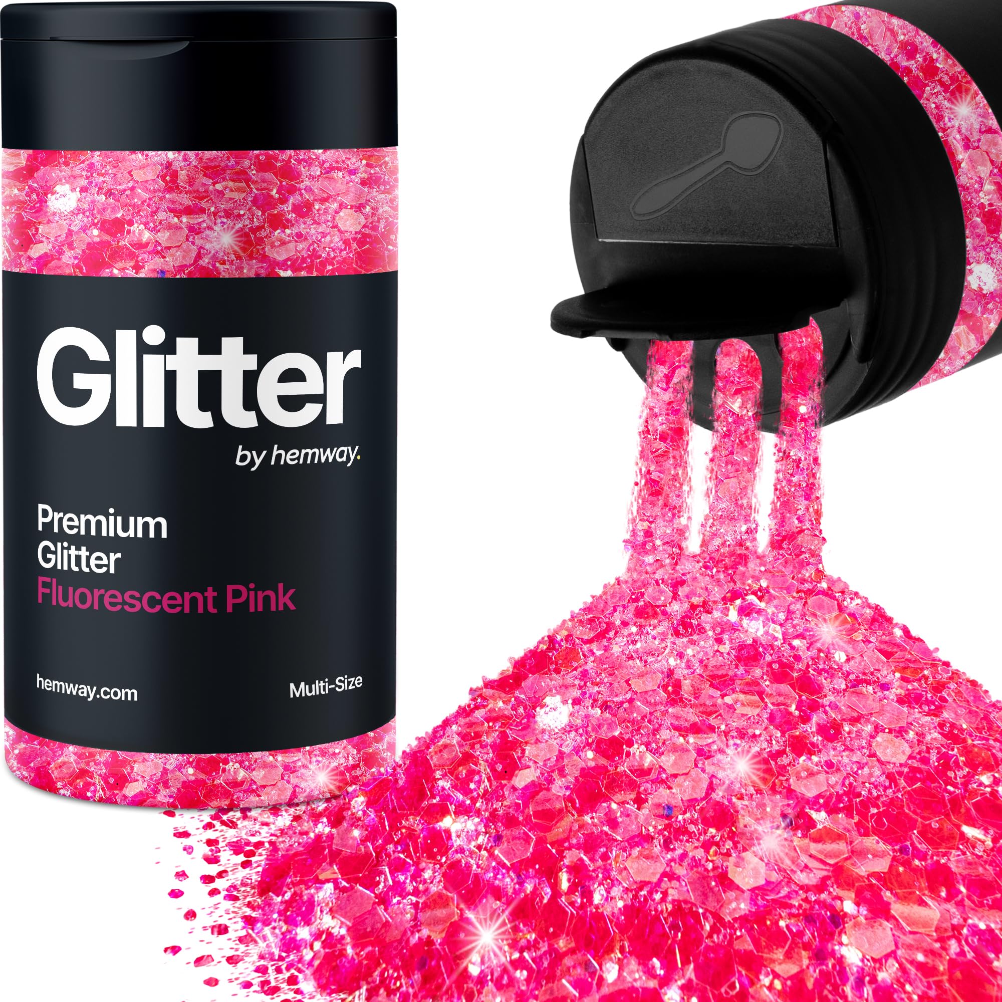 Hemway Fluorescent Pink Glitter Shaker, 120g Multi Size Glitter for Crafts Metallic Flake Sequins for Resin & Epoxy Crafts for Decorating, Halloween, Christmas, Nail, Face, Bunting, Art, Pots