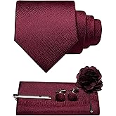 JEMYGINS Mens Tie and Pocket Square,Lapel Pin,Cufflinks,Tie Clip Sets with Gift Box 5PCS