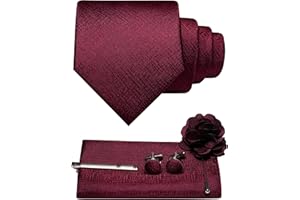 JEMYGINS Mens Tie and Pocket Square,Lapel Pin,Cufflinks,Tie Clip Sets with Gift Box 5PCS