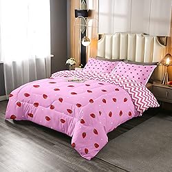 Kawaii Strawberry Comforter Set, Strawberry Bedding
