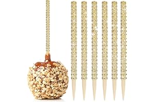 MGWOTH 32 PCS Bling Candy Apple Bamboo Sticks,Caramel Apple Wooden Pointed Skewers with Rhinestones Diamond Mesh Wrap,Fruit Treats Pop Dec Bar for Dessert Table Tea Party Birthday Wedding Christmas (Gold)
