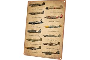 Wallors Vintage Aviation Airplane Decor WW2 Fighter Planes Metal Tin Sign Boys Room Wall Art Decor Military Fan Gifts Man Cave Garage Army Poster 8X12 Inches