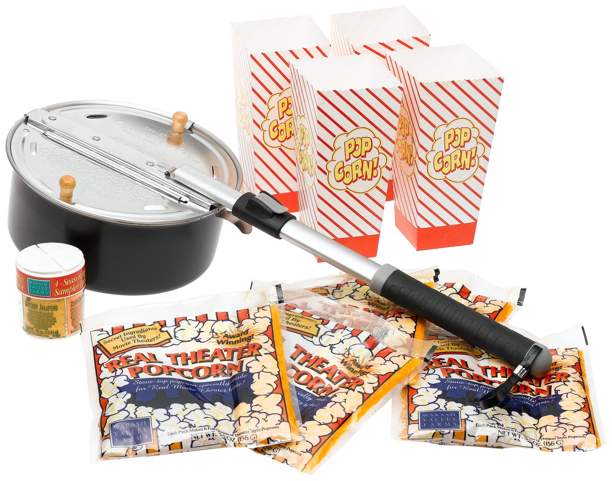 Whirley Pop Open Fire Popcorn Popper Popcorn Set with Popping Kit and