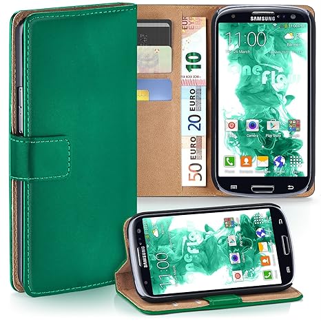 moex Samsung Galaxy S3 | Hülle Dunkel-Grün mit Karten-Fach 360° Book Klapp-Hülle Handytasche Kunst-Leder Handyhülle für Samsu