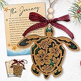 TEEBIM Turtle Ornaments - Beach Ornaments for Christmas Tree - Sea Turtle Christmas Ornament - Beach Themed Gifts, Gifts for Ocean Lovers - Wood Ornament 2025 & Story Card